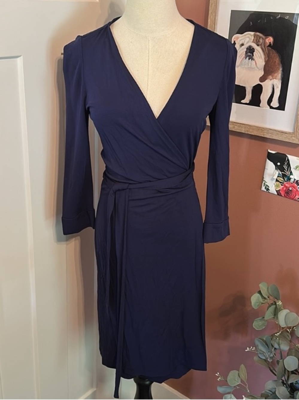Diane Von Furstenberg new Julian two Blue wrap 3/4 cuff sleeve 4 rayon Dress